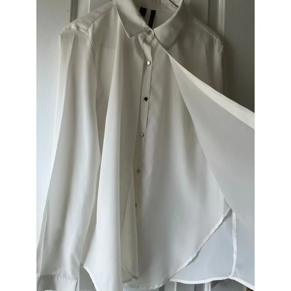 Mango Suit White Layered Long Sleeve Button Up Blouse Large - Picture 3 of 5